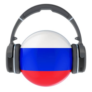 Rus bayrağı taşıyan kulaklıklar, beyaz arka planda 3 boyutlu görüntüleme
