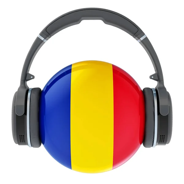 루마니아 국기가 헤드폰 위에서 렌더링 — 스톡 사진
