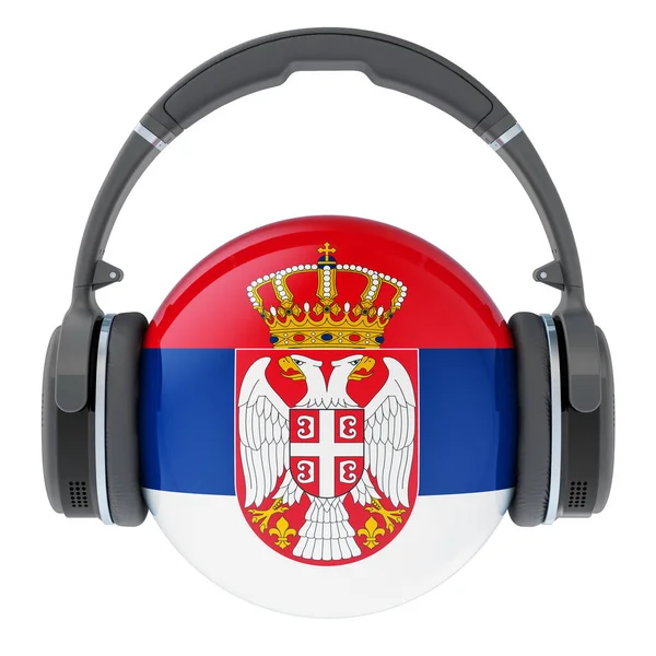 Headphone Serbian Flag Рендеринг Ізольований Білому Тлі — стокове фото