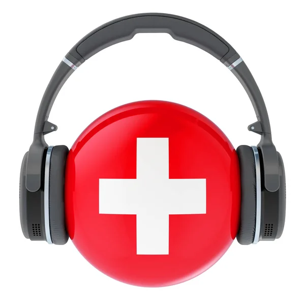 Ακουστικά Ελβετική Σημαία Απόδοση Απομονώνονται Λευκό Φόντο — Φωτογραφία Αρχείου