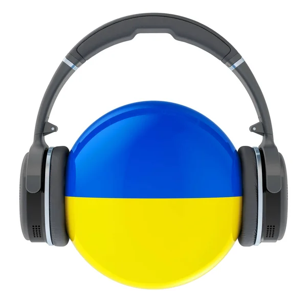Cuffie Con Bandiera Ucraina Rendering Isolato Sfondo Bianco — Foto Stock