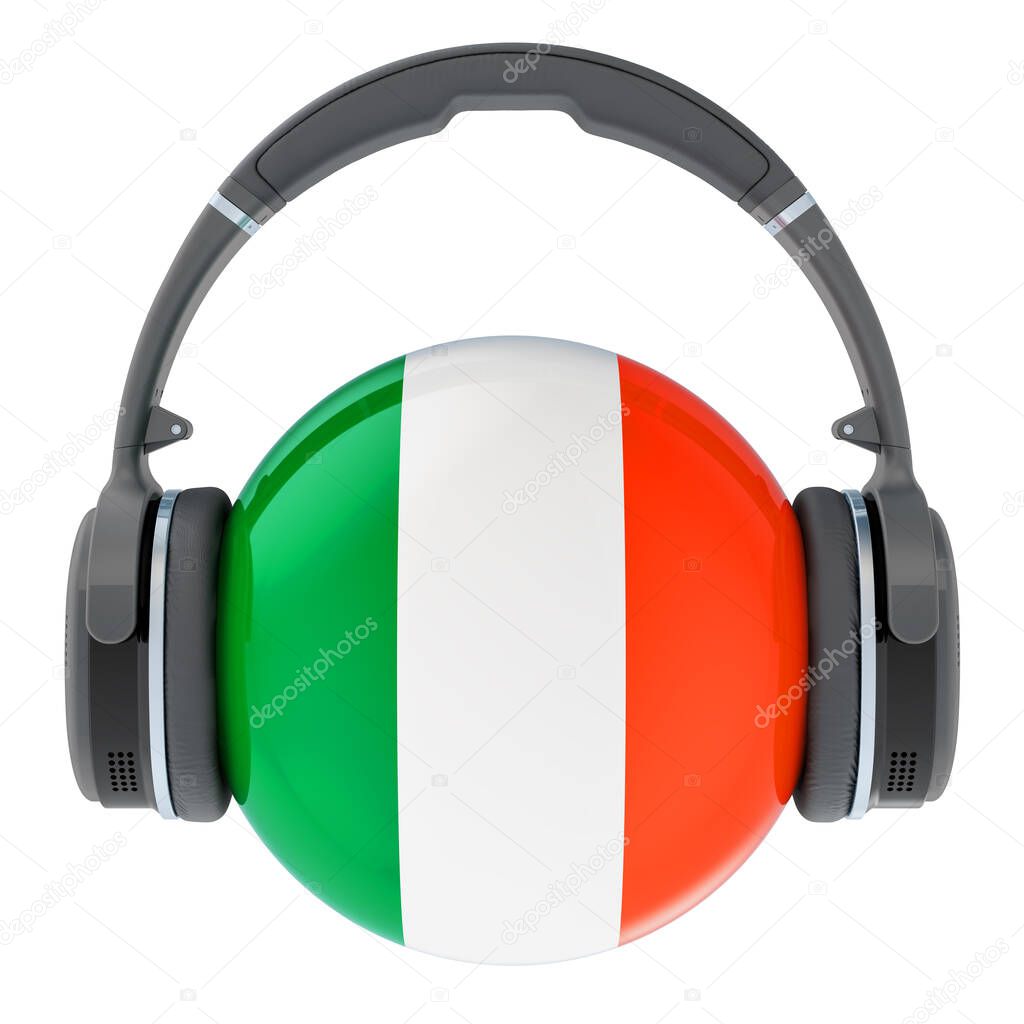 Headphones with Irish flag, 3D rendering isolated on white background