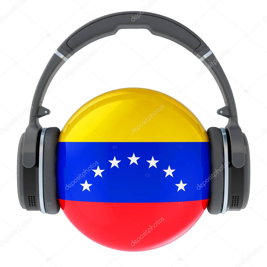 Headphones with Venezuelan flag, 3D rendering isolated on white background
