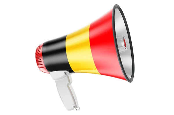 Megafon Med Belgisk Flag Rendering Isoleret Hvid Baggrund - Stock-foto