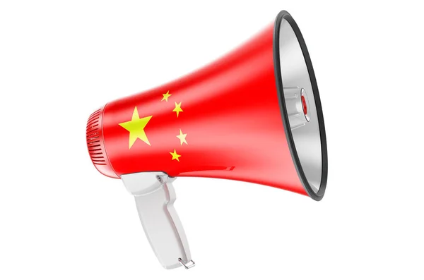 Çin Bayraklı Megafon Beyaz Arkaplanda Boyutlu Görüntüleme — Stok fotoğraf