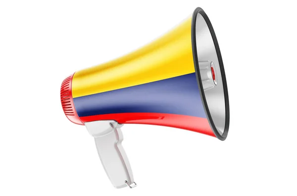 コロンビアの旗を持つメガホン 白い背景に隔離された3Dレンダリング — ストック写真