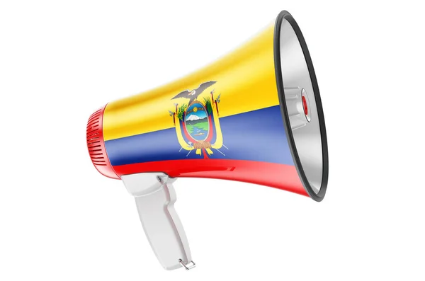 Megaphone Ecuadorian Flag Rendering Isolated White Background — Stock Photo, Image