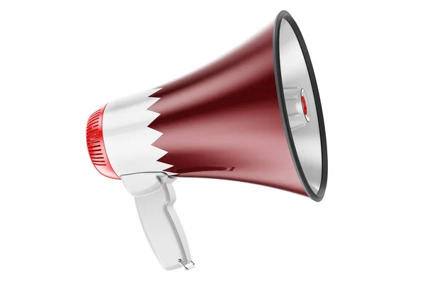 Megafone Com Bandeira Qatari Renderização Isolada Fundo Branco — Fotografia de Stock