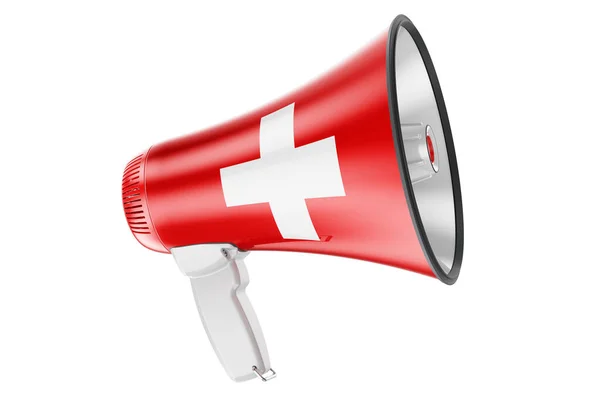スイスの旗を持つメガホン 白い背景に隔離された3Dレンダリング — ストック写真