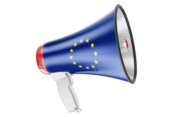 Megafone Com Bandeira União Europeia Renderização Isolada Fundo Branco — Fotografia de Stock