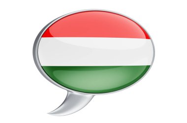 Macar bayraklı konuşma balonu, beyaz arkaplanda 3 boyutlu görüntüleme