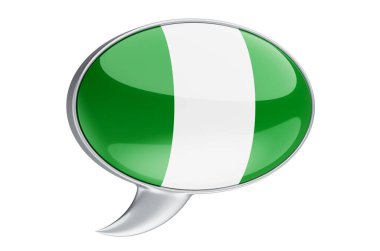 Nijerya bayraklı konuşma balonu, beyaz arkaplanda 3 boyutlu görüntüleme