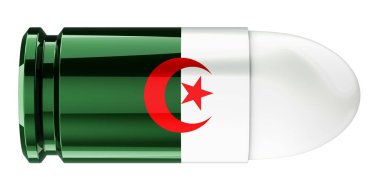 Cezayir bayrağı taşıyan kurşun, beyaz arkaplanda 3 boyutlu görüntüleme