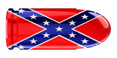 Konfederasyon bayrağı taşıyan kurşun, beyaz arka planda 3 boyutlu görüntülenmiş.