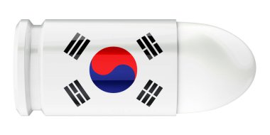 Güney Kore bayraklı kurşun, beyaz arka planda 3 boyutlu görüntüleme.