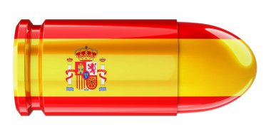 İspanyol bayraklı mermi, beyaz arkaplanda 3D görüntüleme