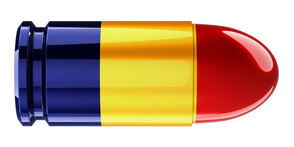 带有罗马尼亚国旗的子弹 3D渲染在白色背景下被隔离 — 图库照片
