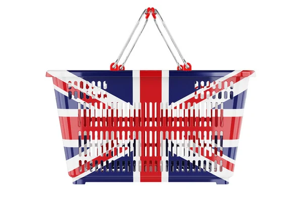 Bevásárlókosár Brit Zászlóval Piaci Kosárral Vagy Vásárlóerő Koncepcióval Renderelés Elszigetelt — Stock Fotó