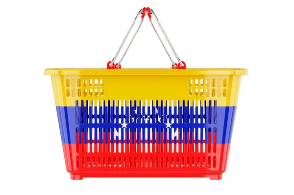 Warenkorb Mit Venezolanischer Flagge Marktkorb Oder Kaufkraftkonzept Rendering Isoliert Auf — Stockfoto