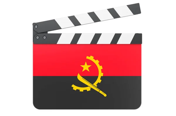アンゴラの旗 映画産業の概念と映画のクラッパーボード 白い背景に隔離された3Dレンダリング — ストック写真