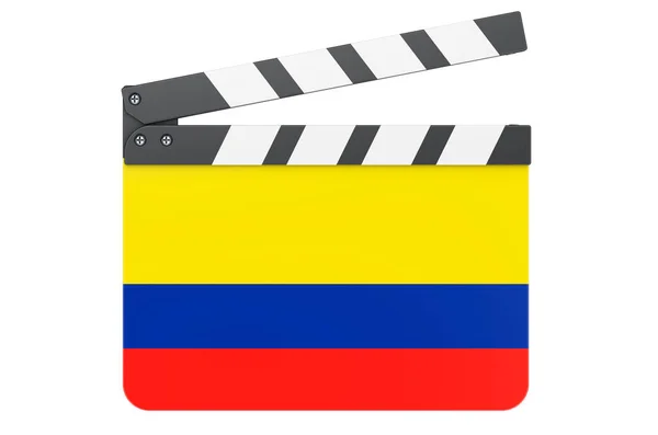 Filmes Fogólap Kolumbiai Zászlóval Filmipar Koncepcióval Renderelés Elszigetelt Fehér Háttér — Stock Fotó