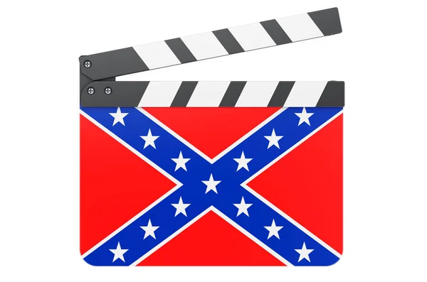 アメリカ連合国の旗を持つ映画のクラッパーボード 白い背景に隔離された3Dレンダリング — ストック写真