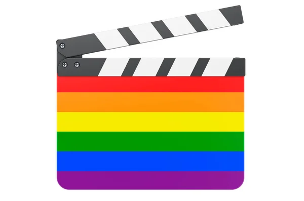 Film Clapperboard Avec Drapeau Lgbt Rendu Isolé Sur Fond Blanc — Photo