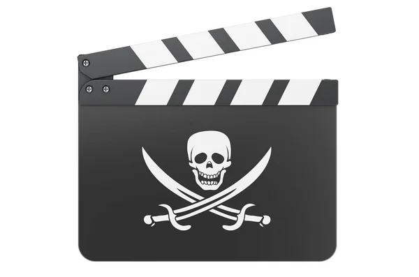 海賊の旗を持つ映画のクラッパーボード 白い背景に隔離された3Dレンダリング — ストック写真