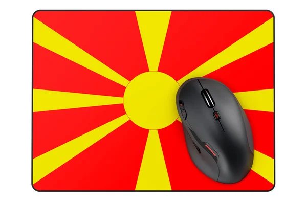 Computador Mouse Mouse Pad Com Bandeira Macedônia Renderização Isolada Fundo — Fotografia de Stock