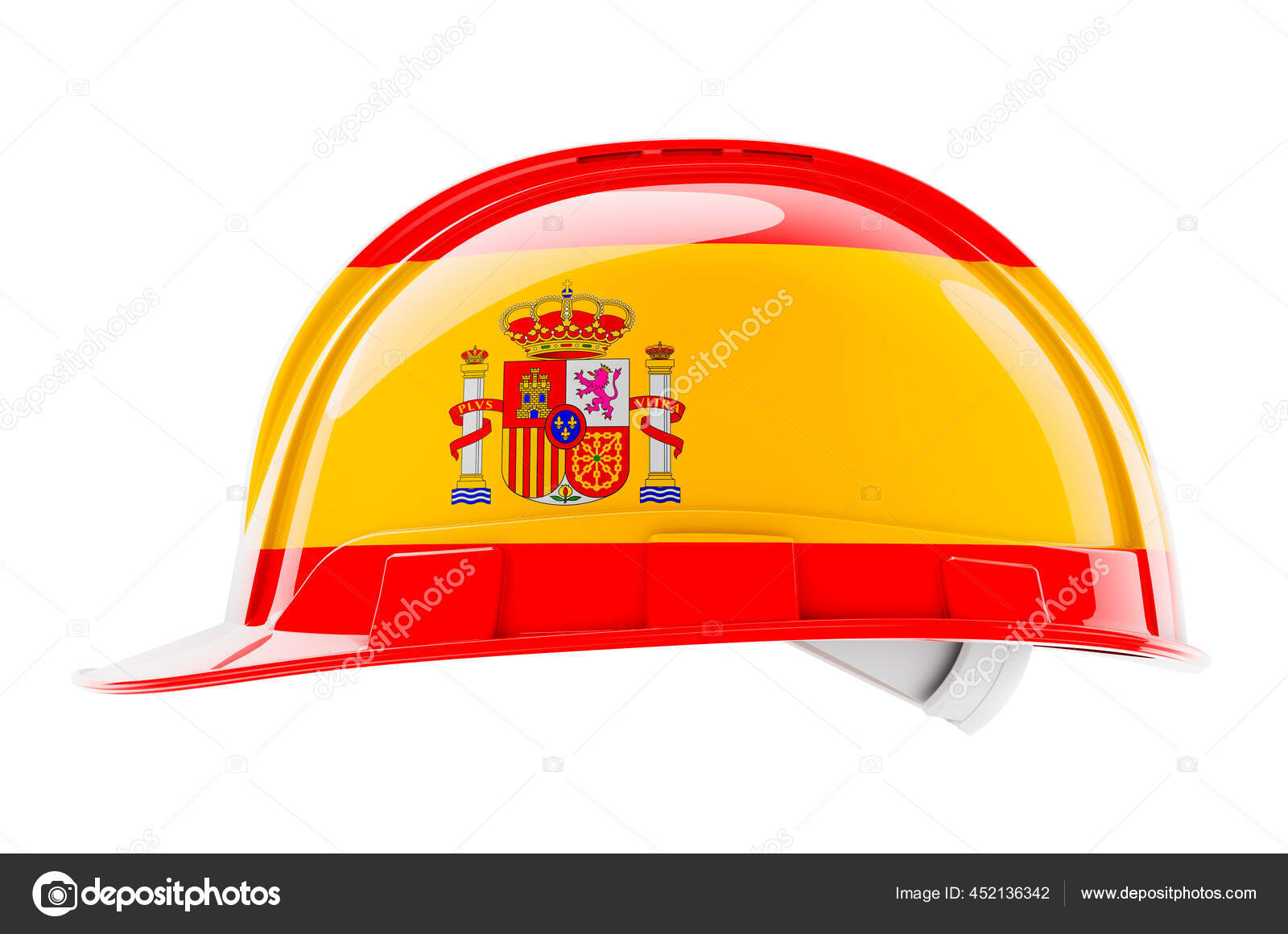 ハード帽子スペイン国旗 白い背景に隔離された3Dレンダリング イラスト素材 © natatravel 452136342