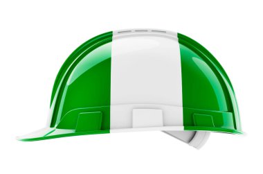 Nijerya bayraklı sert başlık, beyaz arkaplanda 3 boyutlu görüntüleme