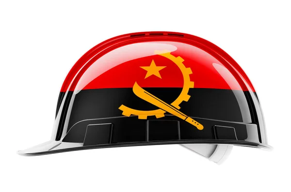 Harde Hoed Met Angolese Vlag Weergave Geïsoleerd Witte Achtergrond — Stockfoto