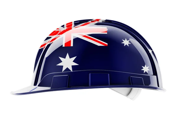 Sombrero Duro Con Bandera Australiana Representación Aislada Sobre Fondo Blanco — Foto de Stock