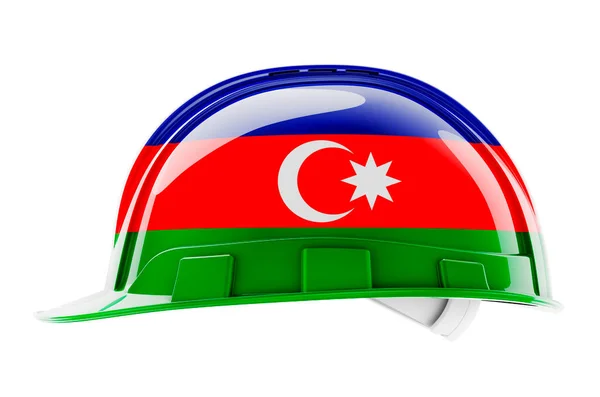 Hård Hatt Med Azerbajdzjansk Flagga Rendering Isolerad Vit Bakgrund — Stockfoto