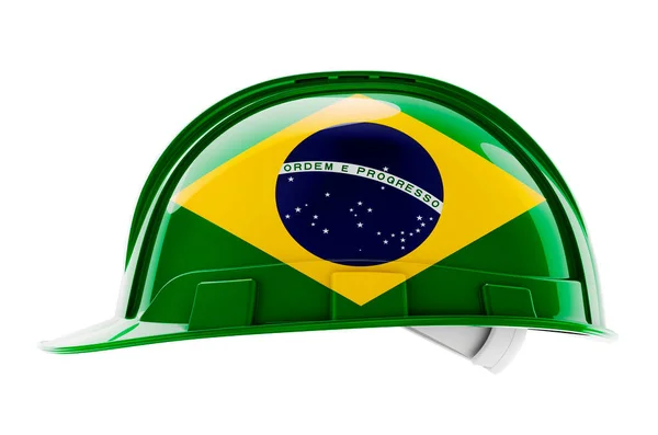 Σκληρό Καπέλο Βραζιλιάνικη Σημαία Απόδοση Απομονωμένη Λευκό Φόντο — Φωτογραφία Αρχείου