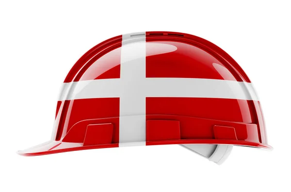 Σκληρό Καπέλο Δανική Σημαία Απόδοση Απομονώνονται Λευκό Φόντο — Φωτογραφία Αρχείου