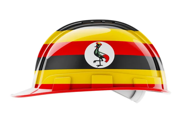 Chapéu Duro Com Bandeira Ugandense Renderização Isolada Fundo Branco — Fotografia de Stock