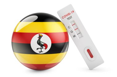 Uganda 'da koronavirüs teşhisi. Ugandalı antikor testi COVID-19, beyaz arkaplanda 3 boyutlu görüntüleme