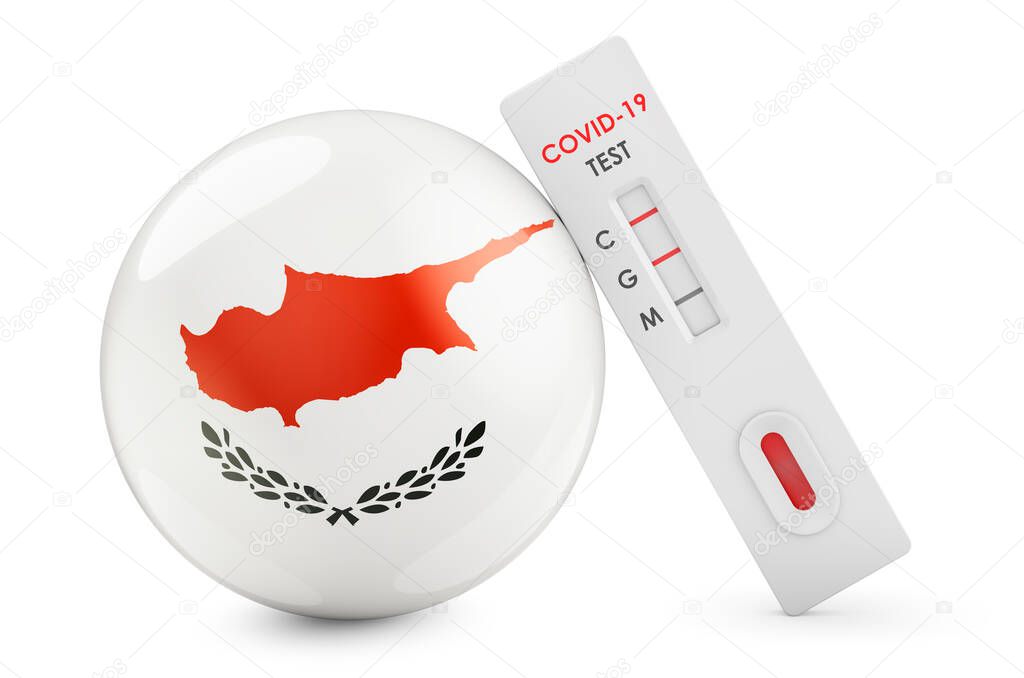 Diagnostic test for coronavirus in Cyprus. Antibody test COVID-19 with Cypriot flag, 3D rendering isolated on white background