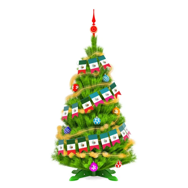 Árvore Natal Com Bandeiras Pingente Natal Mexicanas Renderização Isolada Fundo — Fotografia de Stock
