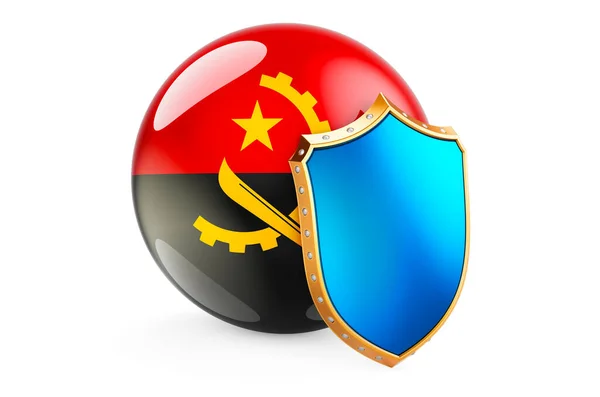Angolai Zászló Pajzzsal Védje Angola Koncepció Renderelés Elszigetelt Fehér Háttér — Stock Fotó