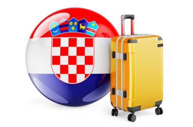 Suitcase with Croatian flag. Croatia travel concept, 3D rendering isolated on white background clipart
