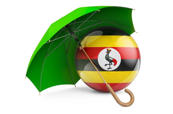 Bandeira Ugandense Sob Guarda Chuva Proteção Segurança Conceito Uganda Renderização — Fotografia de Stock