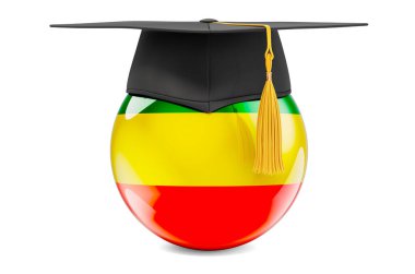 Mezuniyet şapkalı Rastafarian bayrağı, beyaz arkaplanda 3 boyutlu görüntüleme