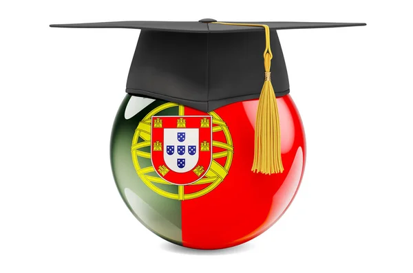Oktatás Portugáliában Koncepció Portugál Zászló Érettségi Sapkával Renderelés Elszigetelt Fehér — Stock Fotó