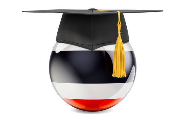 Концепция образования в Таиланде. Тайский флаг с выпускной шапкой, 3D рендеринг изолирован на белом фоне