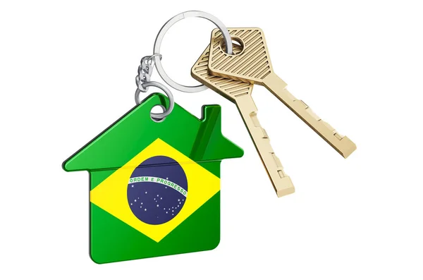 Ingatlan Brazíliában Home Kulcstartó Brazil Zászlóval Ingatlan Bérleti Díj Vagy — Stock Fotó