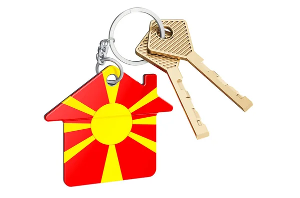 Imobiliário Macedónia Chaveiro Casa Com Bandeira Macedónia Conceito Propriedade Aluguel — Fotografia de Stock