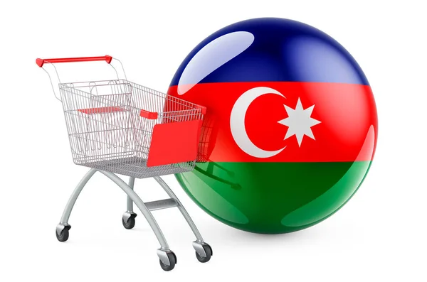 Kundvagn Med Azerbajdzjansk Flagga Shopping Azerbajdzjan Koncept Rendering Isolerad Vit — Stockfoto