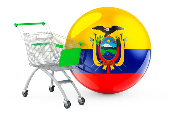 Kundvagn Med Ecuadors Flagga Shopping Ecuador Koncept Rendering Isolerad Vit — Stockfoto